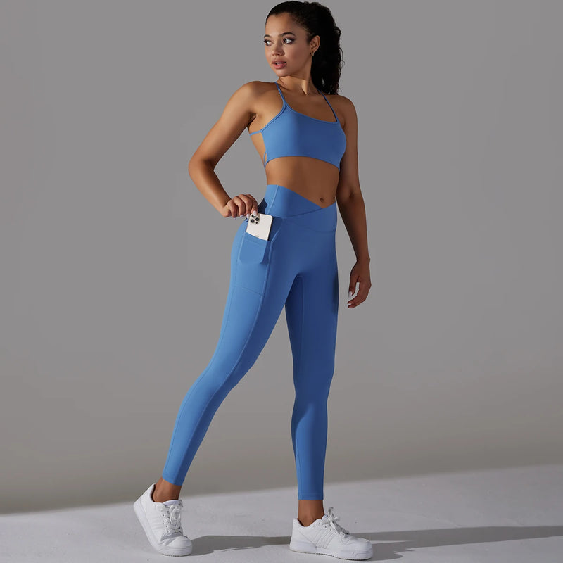 Conjunto Fitness Feminino – Leggings com Bolso e Top Sexy, Levanta Bumbum, Secagem Rápida, Yoga e Corrida