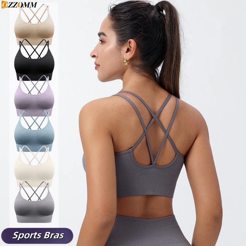 Top Esportivo Feminino Strappy – Fitness, Yoga, Corrida, Estilo Cruzado e Respirável